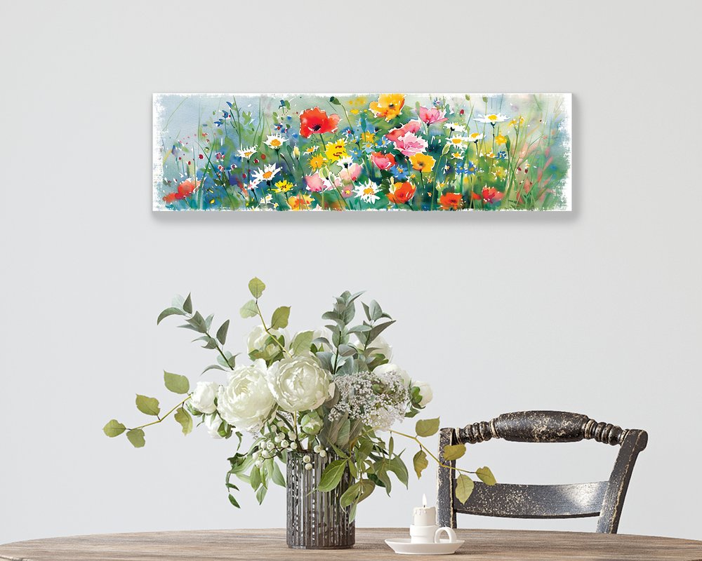 10" X 32" White Green And Red Flower Floral Wood Hanging Wall Decor