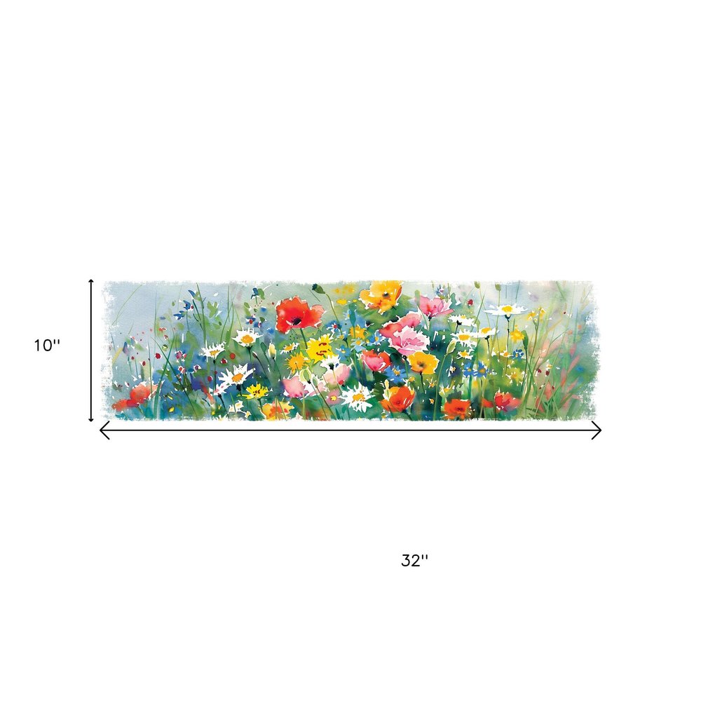 10" X 32" White Green And Red Flower Floral Wood Hanging Wall Decor