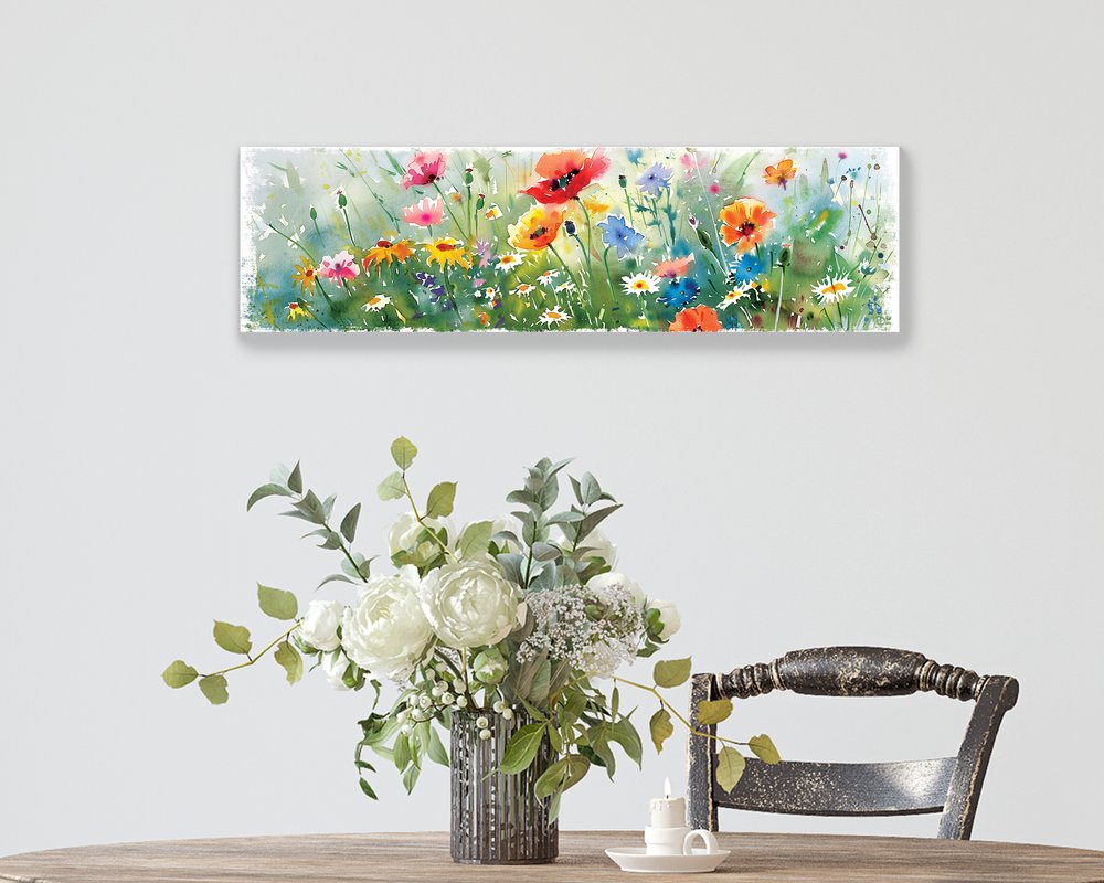 10" X 32" White Green And Red Flower Floral Wood Hanging Wall Decor