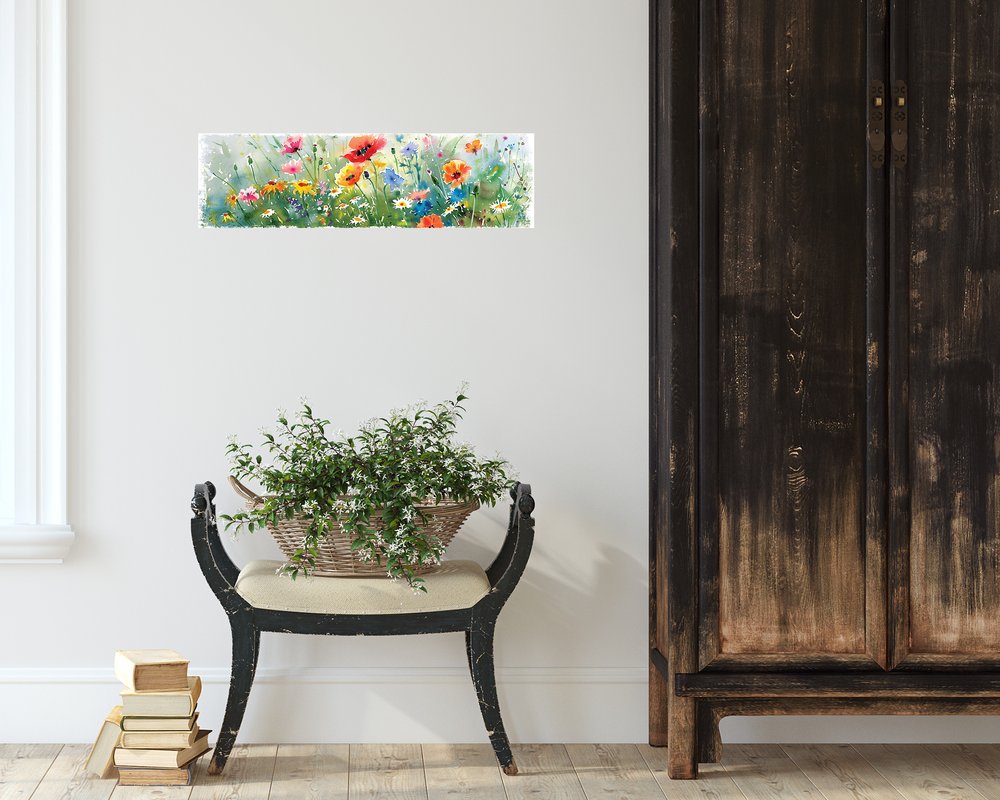 10" X 32" White Green And Red Flower Floral Wood Hanging Wall Decor