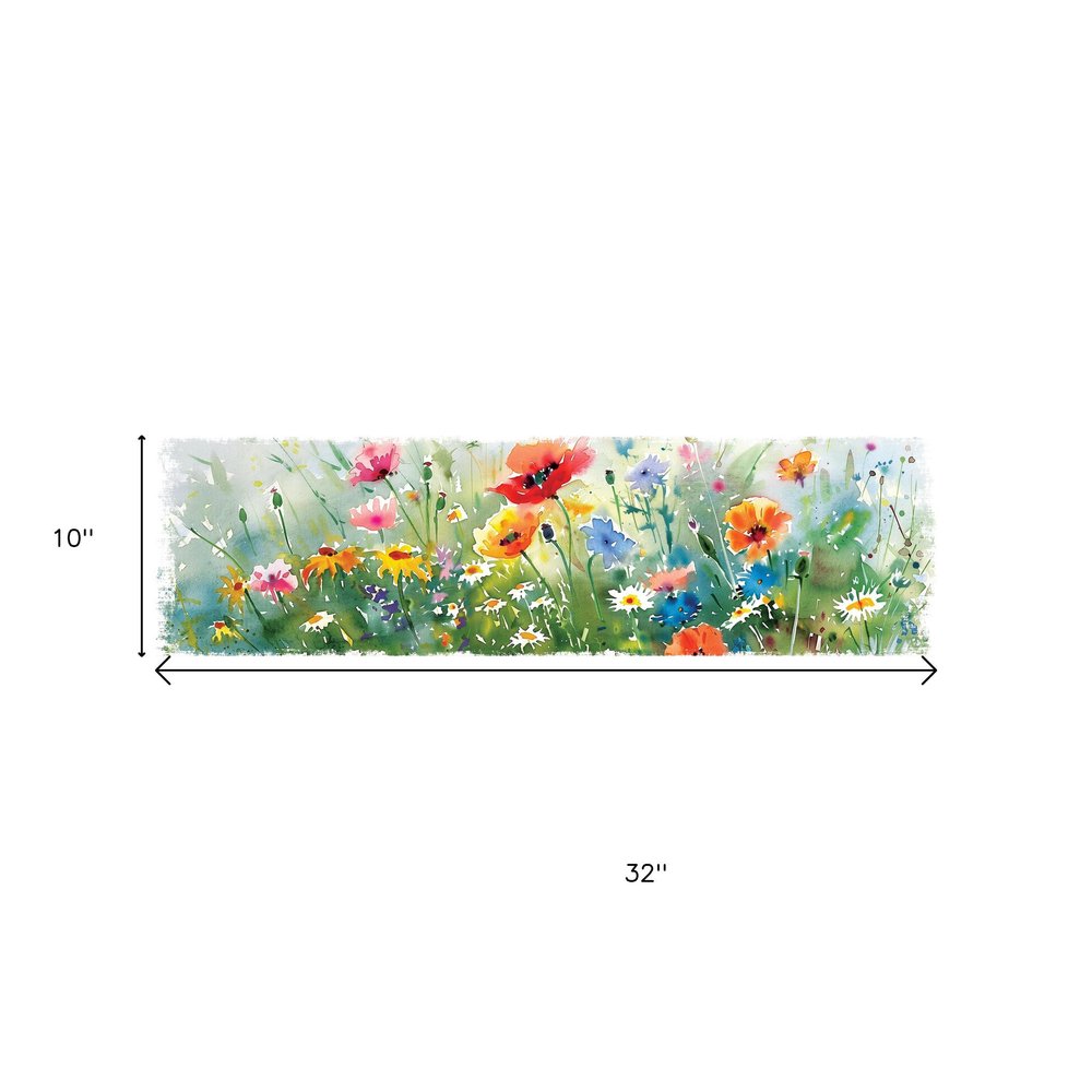 10" X 32" White Green And Red Flower Floral Wood Hanging Wall Decor