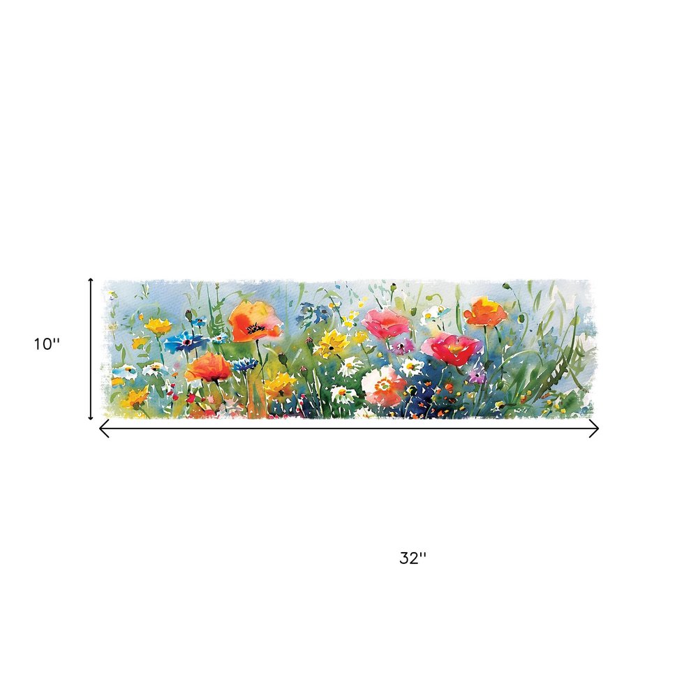 10" X 32" White Green And Red Flower Floral Wood Hanging Wall Decor