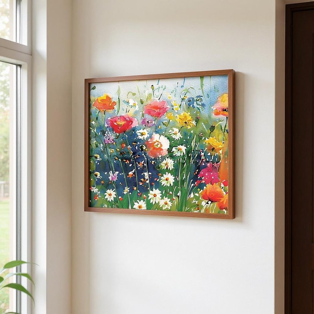 10" X 32" White Green And Red Flower Floral Wood Hanging Wall Decor