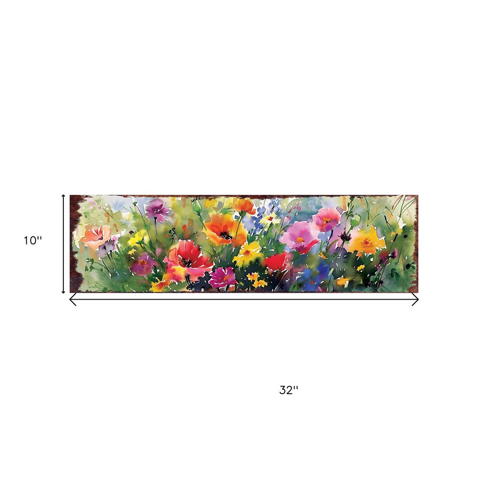 10" X 32" White Green And Red Flower Floral Wood Hanging Wall Decor