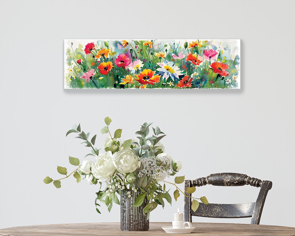 10" X 32" White Green And Red Flower Floral Wood Hanging Wall Decor