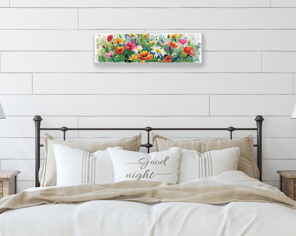 10" X 32" White Green And Red Flower Floral Wood Hanging Wall Decor