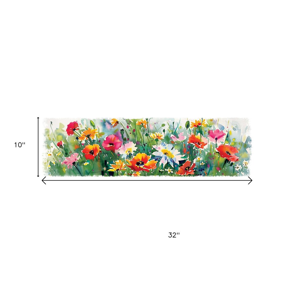 10" X 32" White Green And Red Flower Floral Wood Hanging Wall Decor