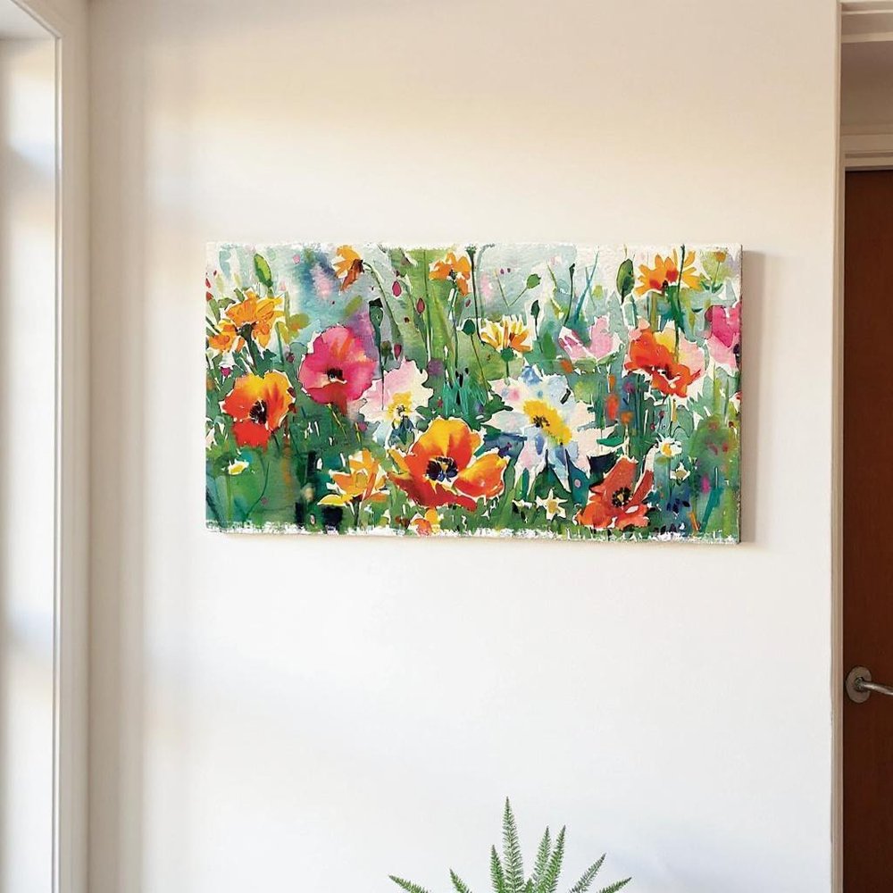 10" X 32" White Green And Red Flower Floral Wood Hanging Wall Decor