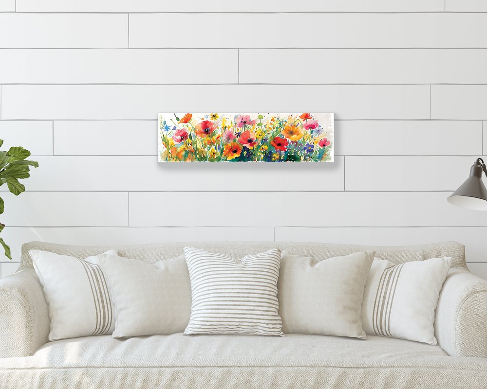 10" X 32" White Green And Red Flower Floral Wood Hanging Wall Decor