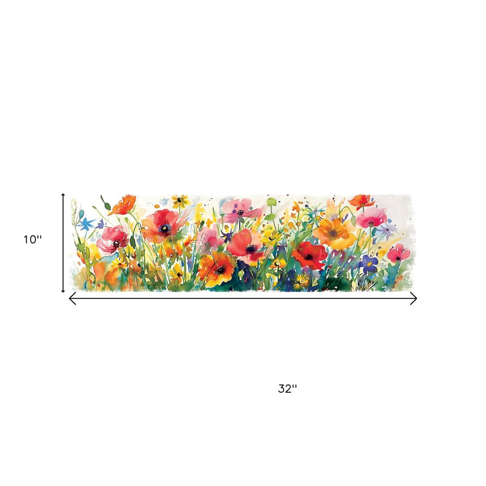 10" X 32" White Green And Red Flower Floral Wood Hanging Wall Decor