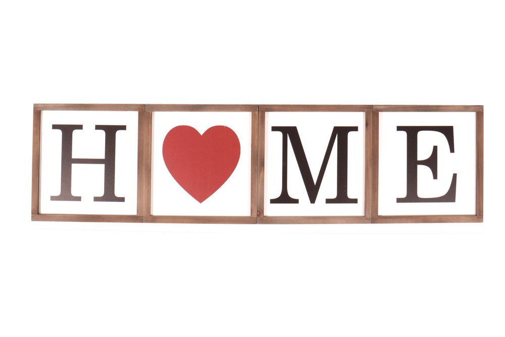 10" X 10" White Red And Black Home/ Love Wood Wall Decor