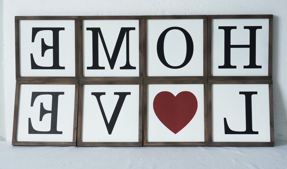 10" X 10" White Red And Black Home/ Love Wood Wall Decor