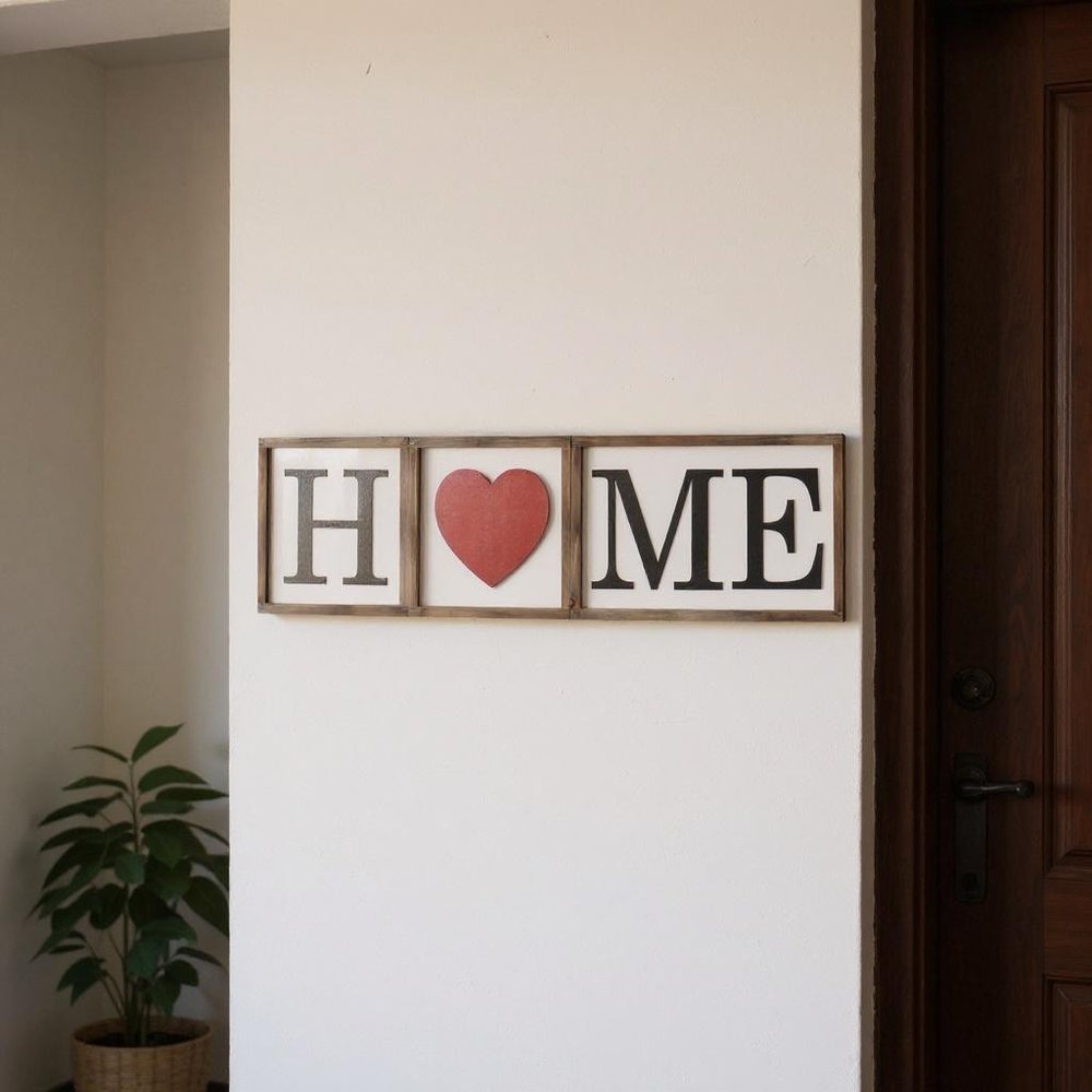 10" X 10" White Red And Black Home/ Love Wood Wall Decor