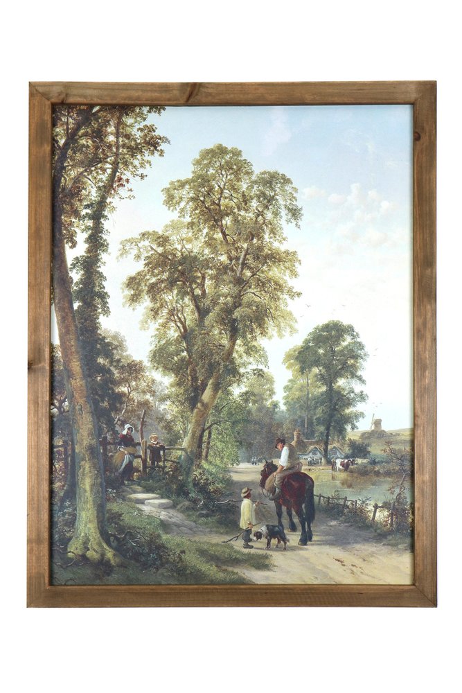 24" X 19" Green Brown And Blue Wood Framed Art