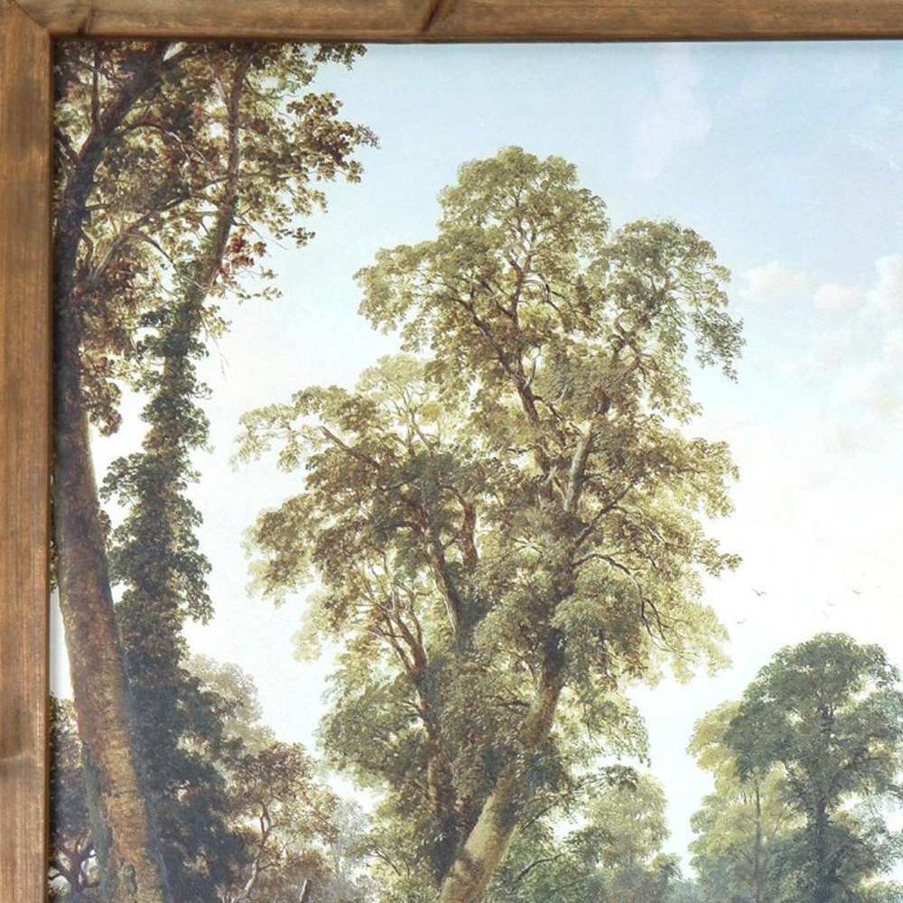 24" X 19" Green Brown And Blue Wood Framed Art