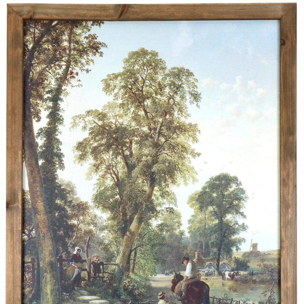24" X 19" Green Brown And Blue Wood Framed Art