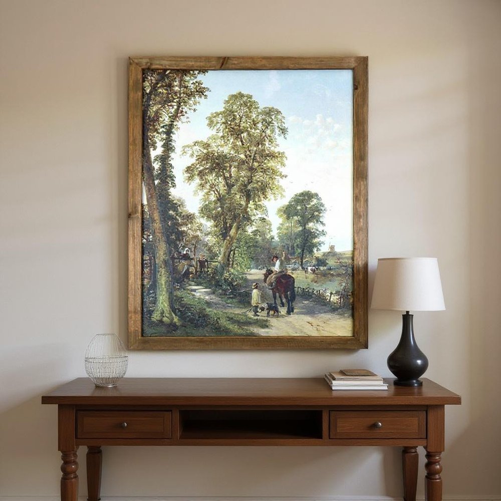 24" X 19" Green Brown And Blue Wood Framed Art