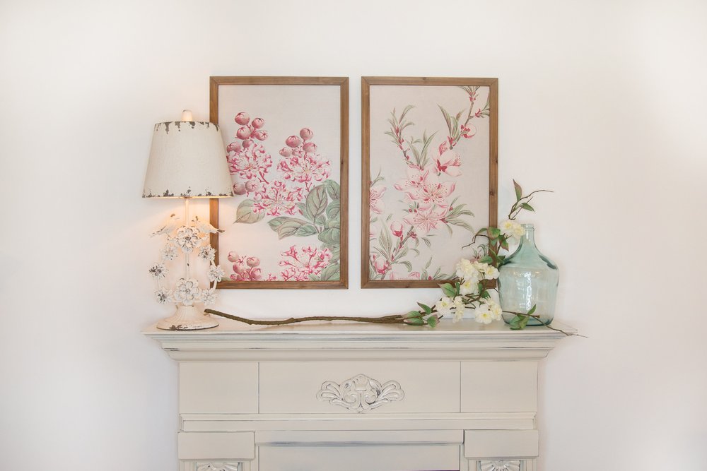 Set of Two Pink And Green Flower Floral Wood Framed Art
