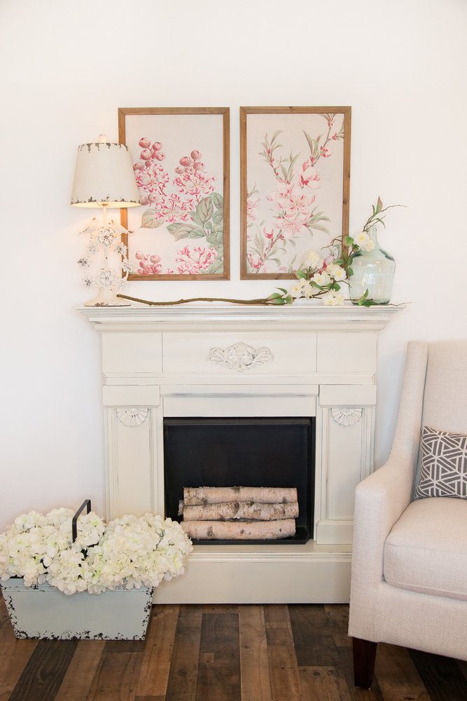 Set of Two Pink And Green Flower Floral Wood Framed Art