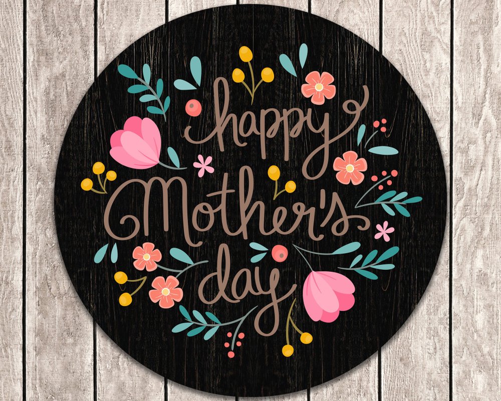 12" X 12" Black Pink And Gold Floral Happy Mother's Day Wood Circle Wall Decor
