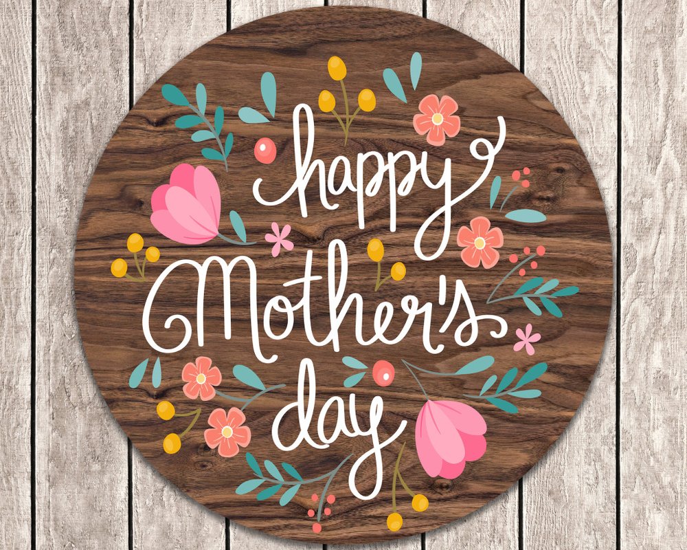 12" X 12" Brown White And Pink Floral Happy Mother's Day Wood Circle Wall Decor
