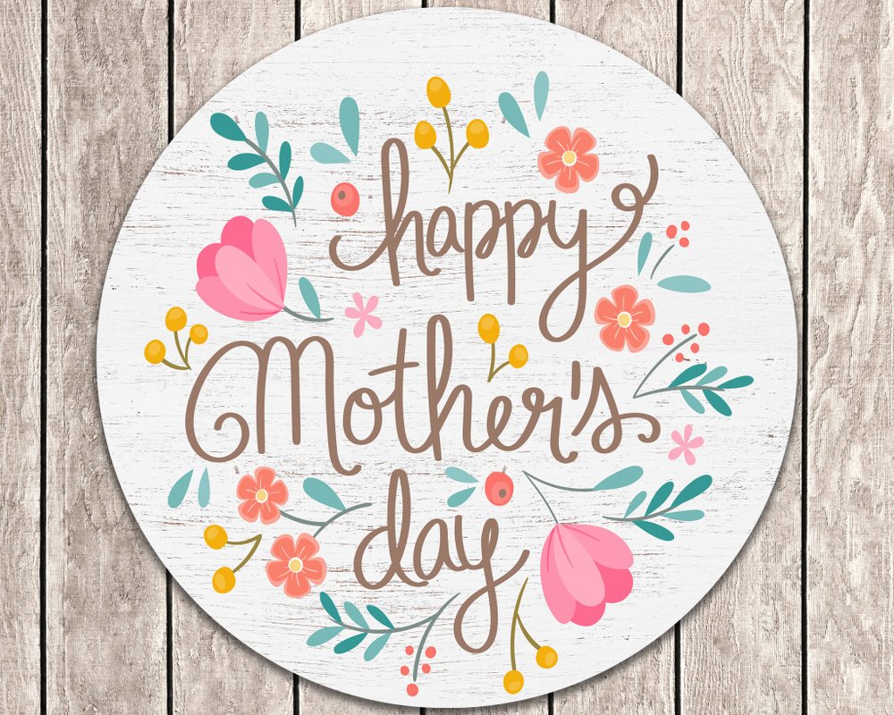 12" X 12" White Brown And Pink Floral Happy Mother's Day Wood Circle Wall Decor