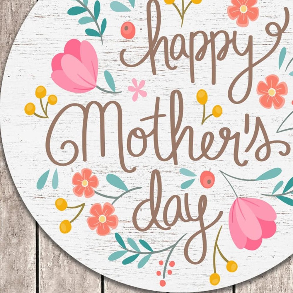 12" X 12" White Brown And Pink Floral Happy Mother's Day Wood Circle Wall Decor