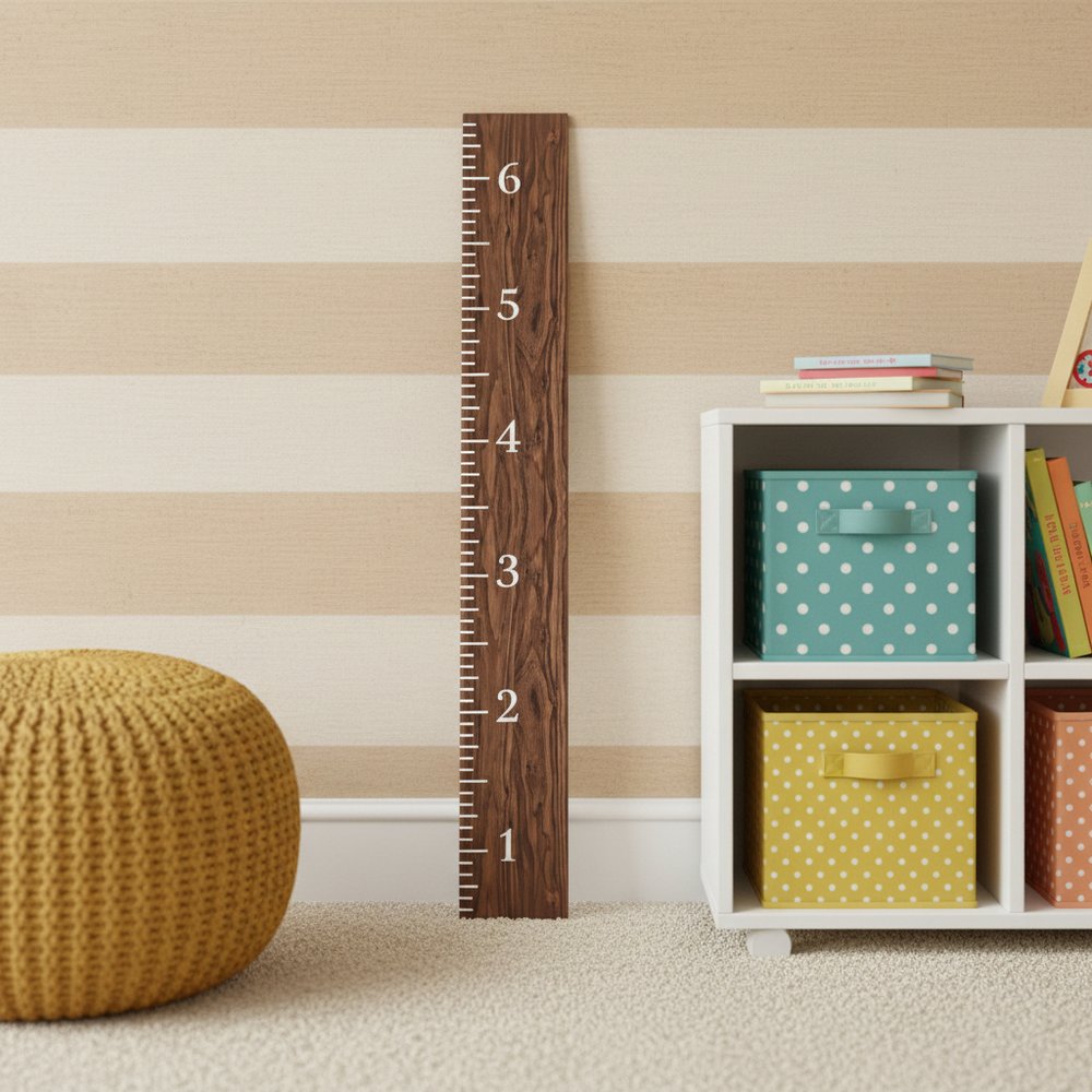 72" Brown And White Wood Growth Chart Wall Decor