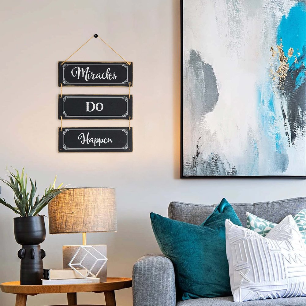 14" X 12" Black And White "MIRACLES DO HAPPEN", "WORK HARD BE KIND" Wood Wall Decor