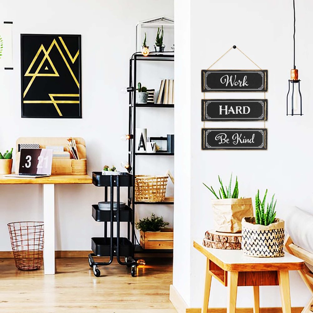 14" X 12" Black And White "MIRACLES DO HAPPEN", "WORK HARD BE KIND" Wood Wall Decor