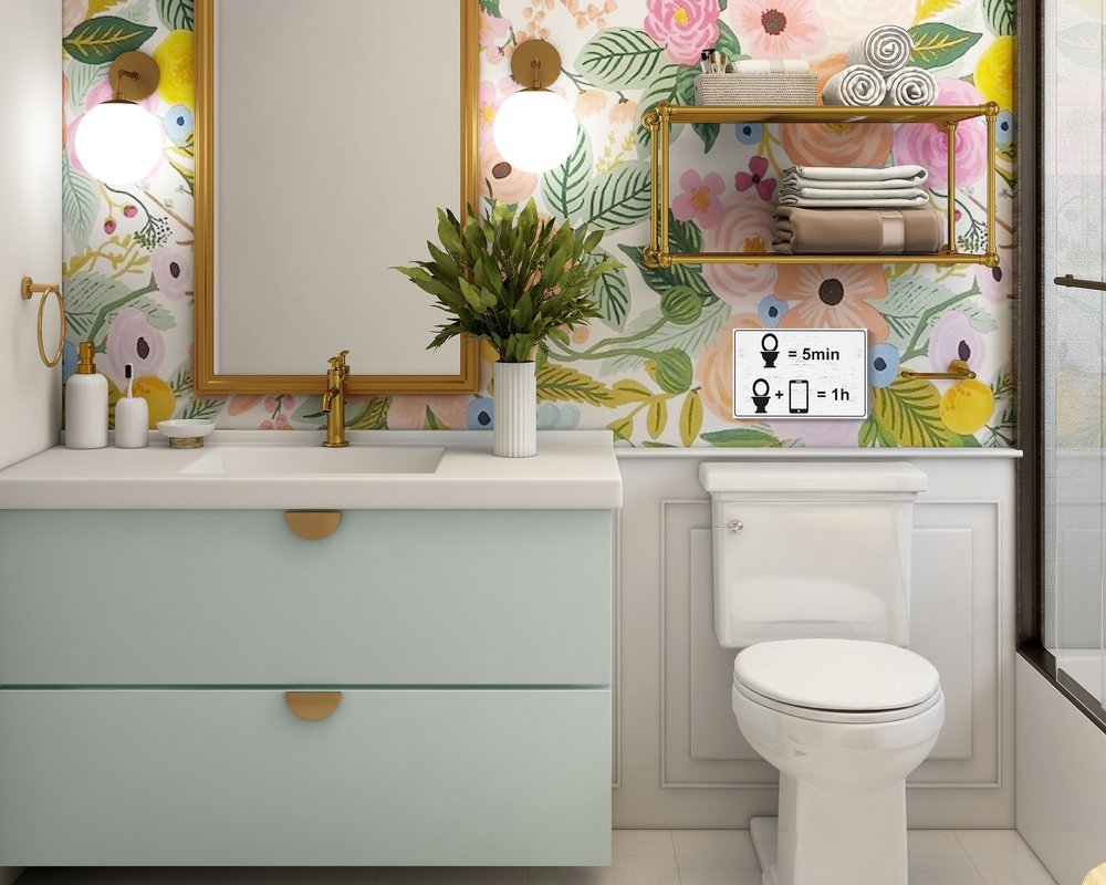 12" X 12" White And Black Toilet = 5 min, Toilet + Phone = 1 Hour Wood Wall Decor
