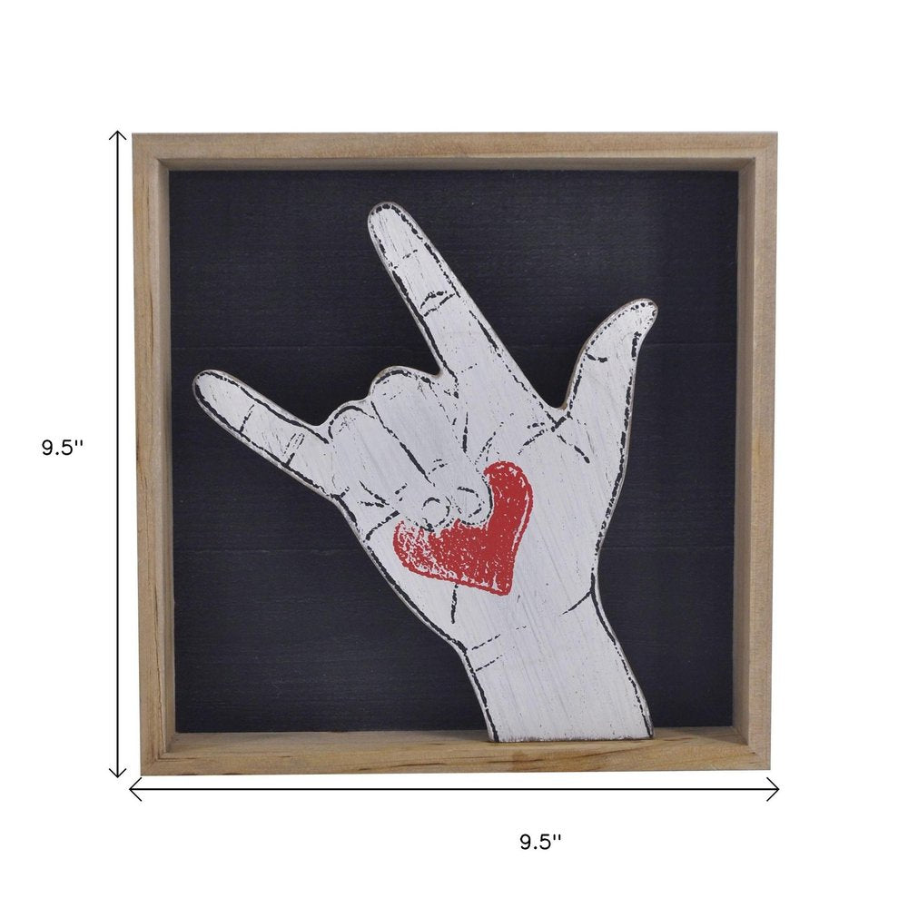 10" X 10" Black White And Red Wood Framed Art
