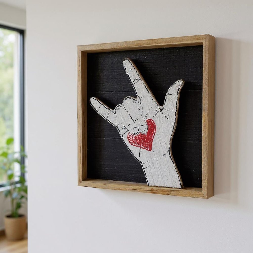 10" X 10" Black White And Red Wood Framed Art
