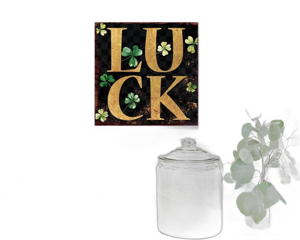 12" X 12" Black Green And Gold St Patrick's Day Floral Luck Canvas Square Wall Decor