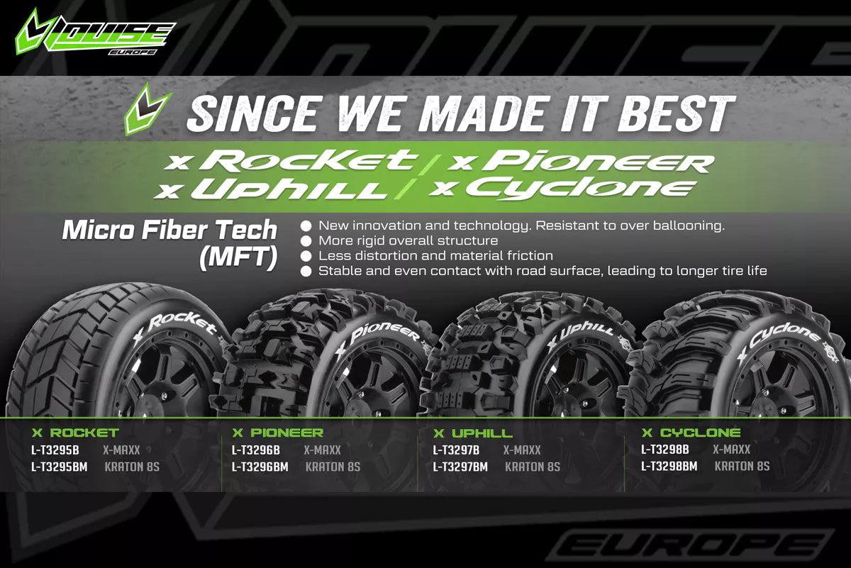 Louise R/C MFT X-Mallet Monster Truck Belted Tires 24mm Hex Pair for Traxxas X-MAXX / XRT