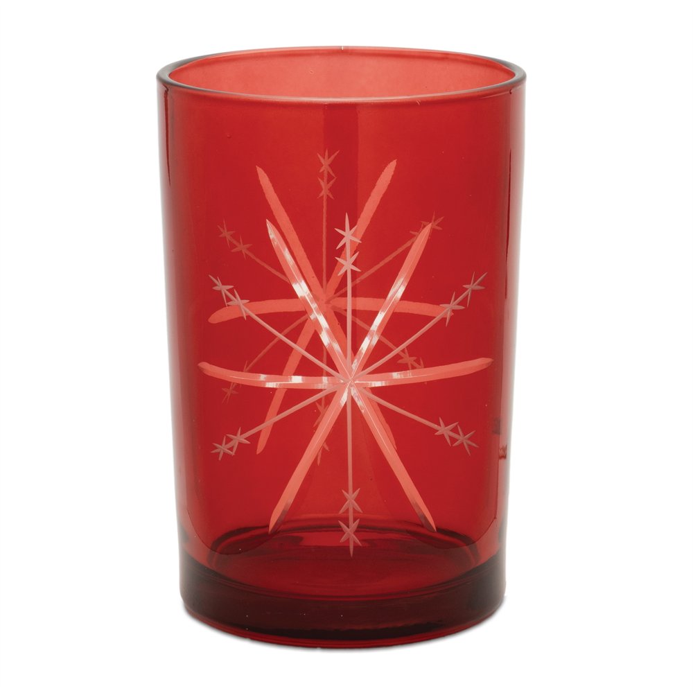 Set of Two Red Hammered Glass Tabletop Votive Candle Holders