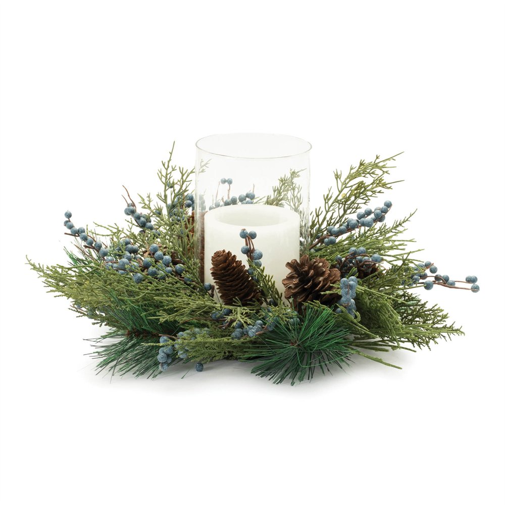 8" Blue And Green Abstract Plastic Tabletop Pillar Candle Holder