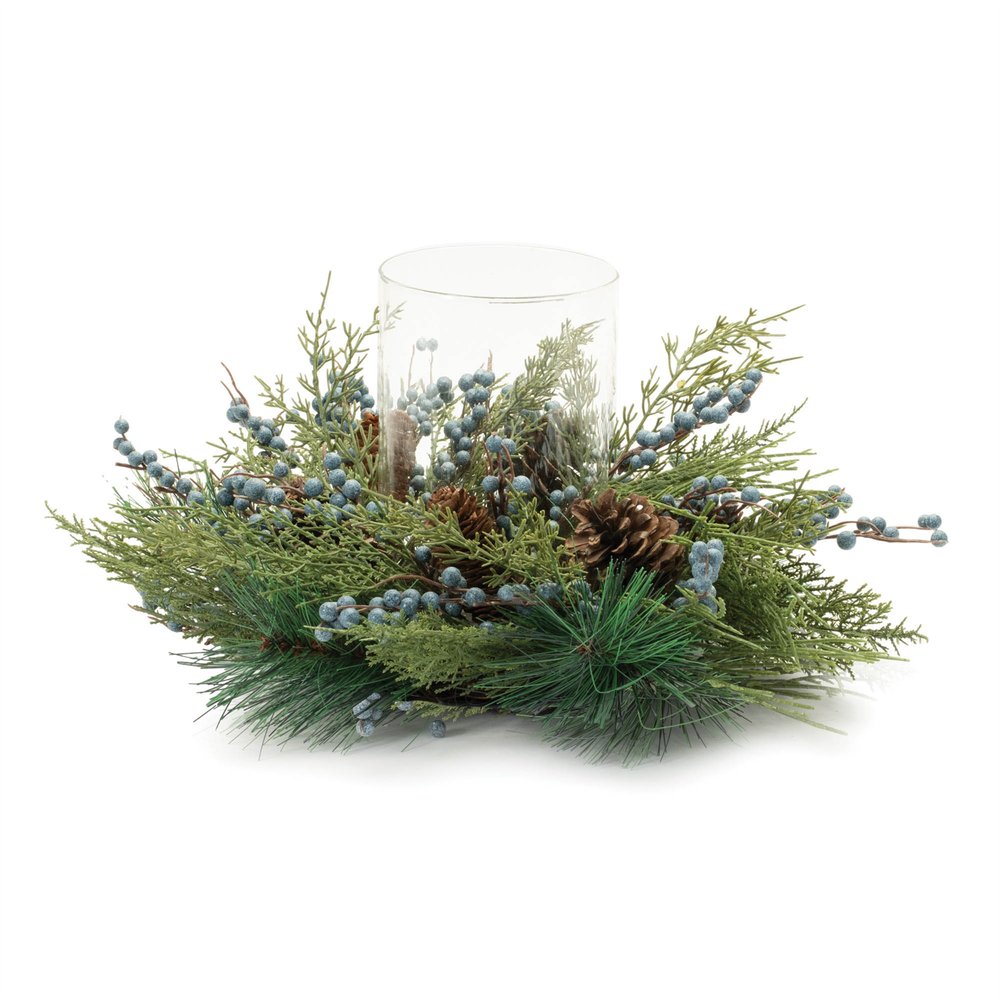 8" Blue And Green Abstract Plastic Tabletop Pillar Candle Holder