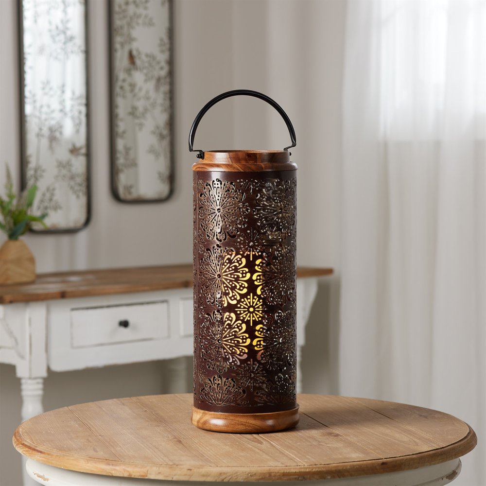 19" Brown Abstract Manufactured Wood Tabletop Pillar Candle Holder