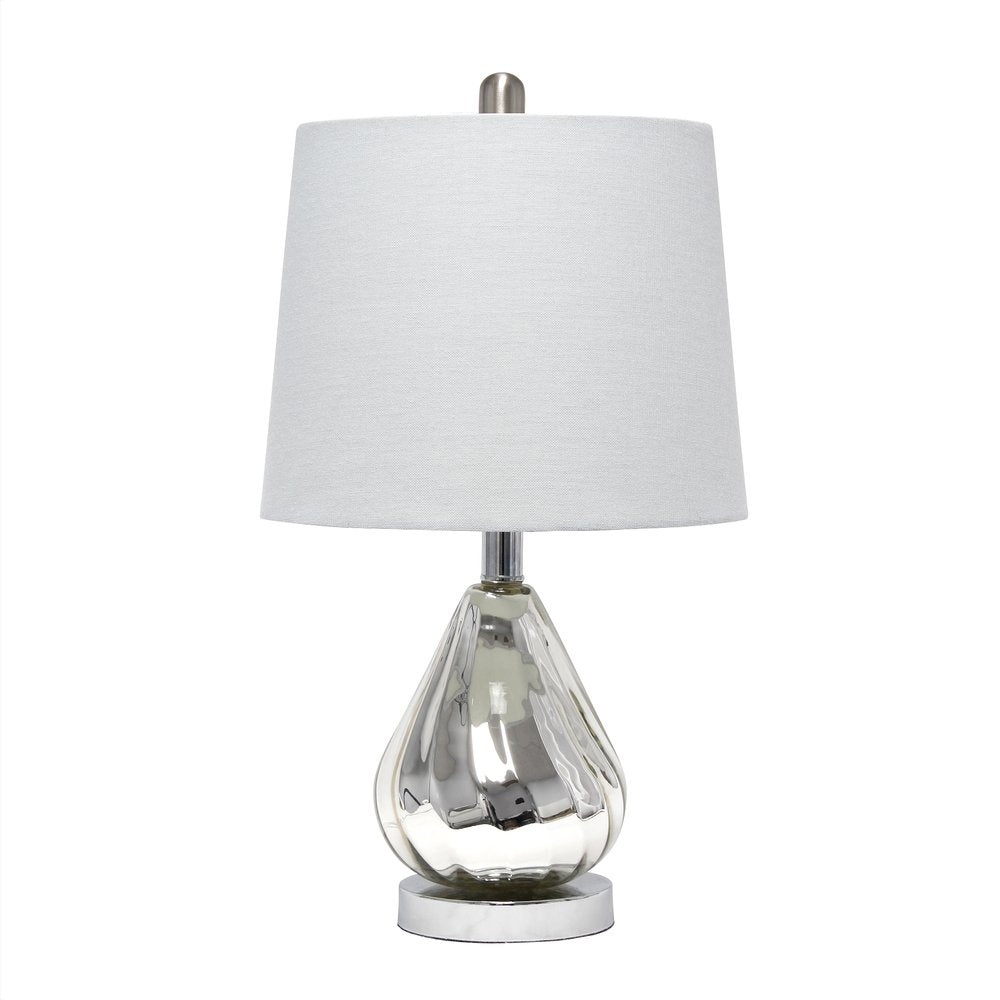 21" Silver Glass And Metal Scalloped Table Lamp With Gray Drum Shade