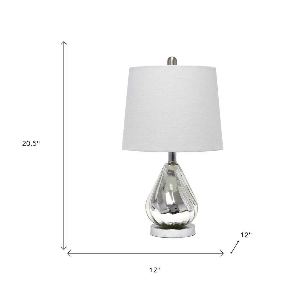 21" Silver Glass And Metal Scalloped Table Lamp With Gray Drum Shade