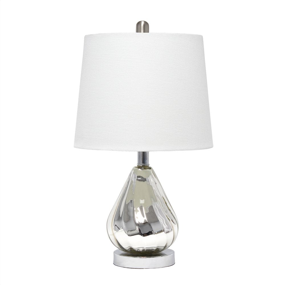21" Silver Glass And Metal Round Scalloped Table Lamp With White Drum Shade