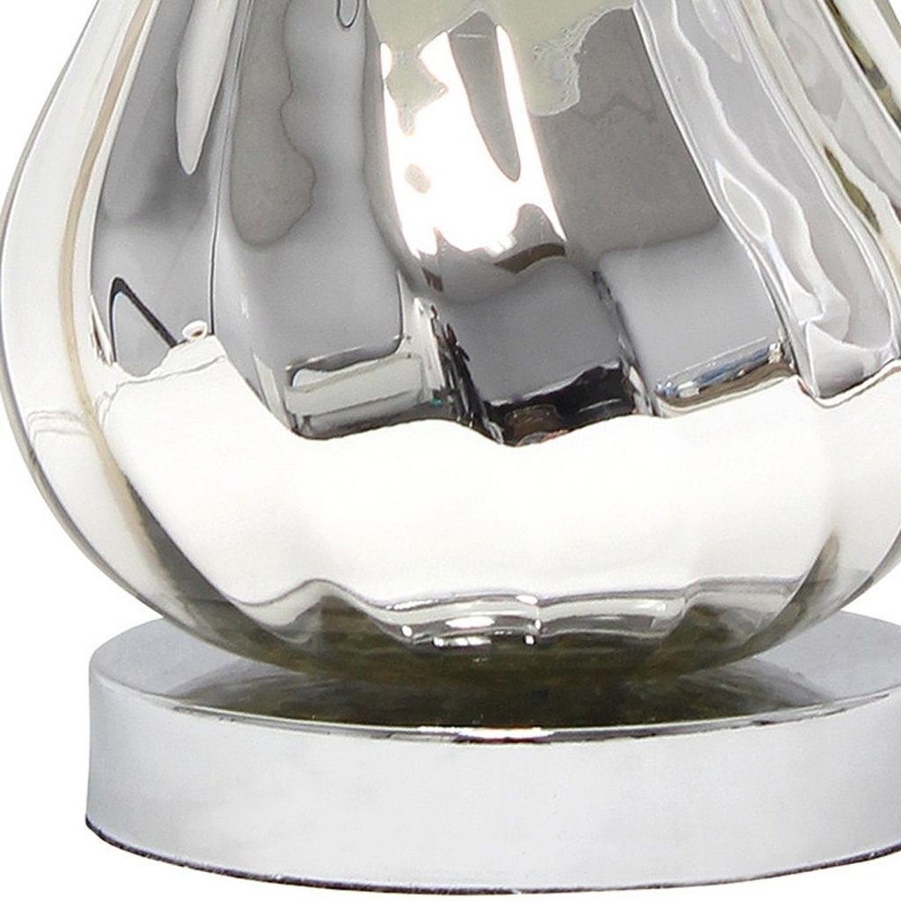 21" Silver Glass And Metal Round Scalloped Table Lamp With White Drum Shade