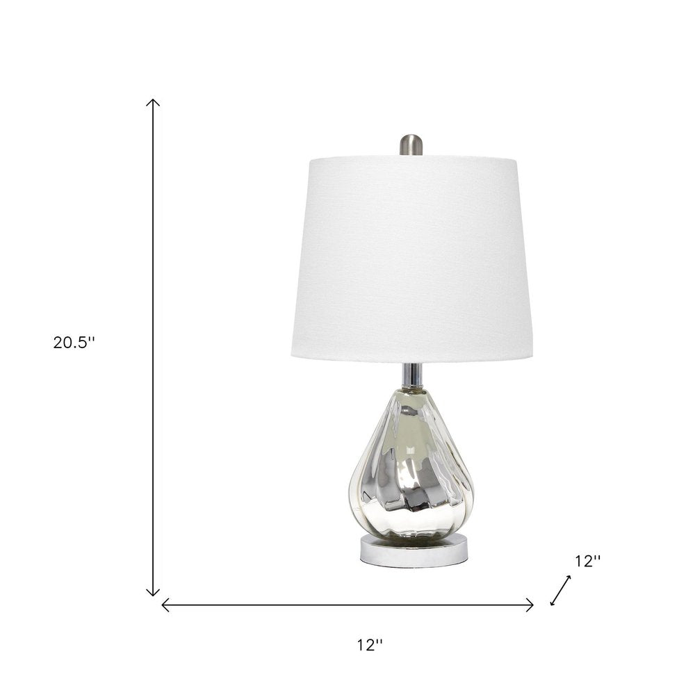 21" Silver Glass And Metal Round Scalloped Table Lamp With White Drum Shade