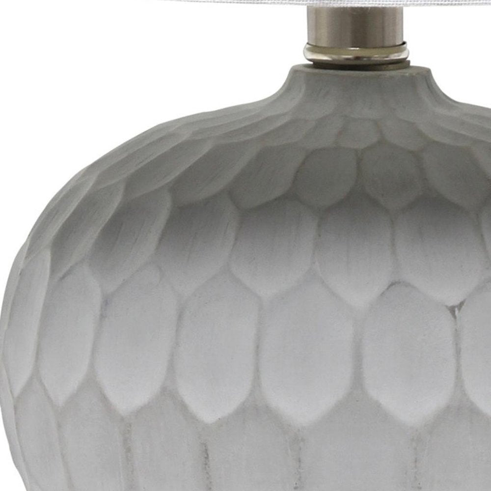 19" Gray Concrete Geometric Table Lamp With White Drum Shade