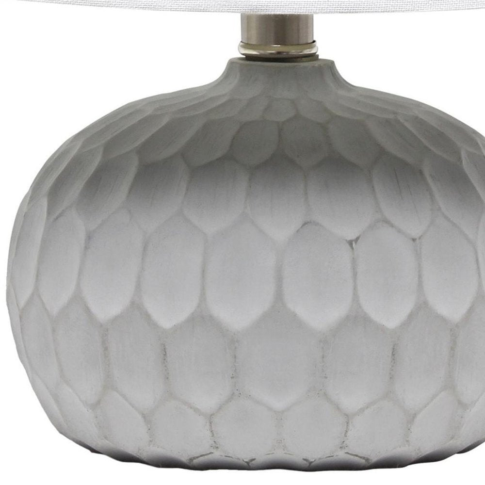 19" Gray Concrete Geometric Table Lamp With White Drum Shade