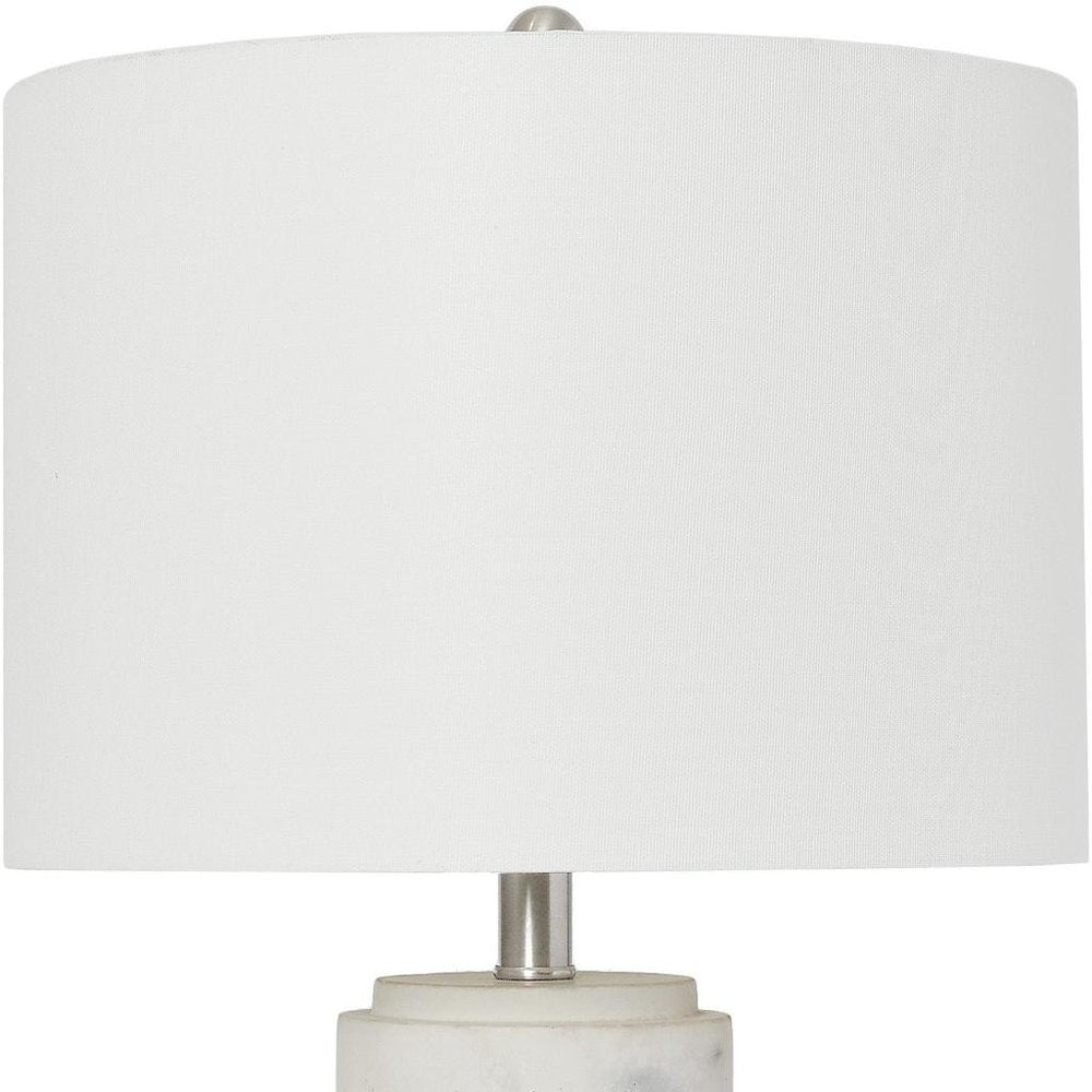 24" White And Black Faux Marble Concrete Table Lamp With White Drum Shade