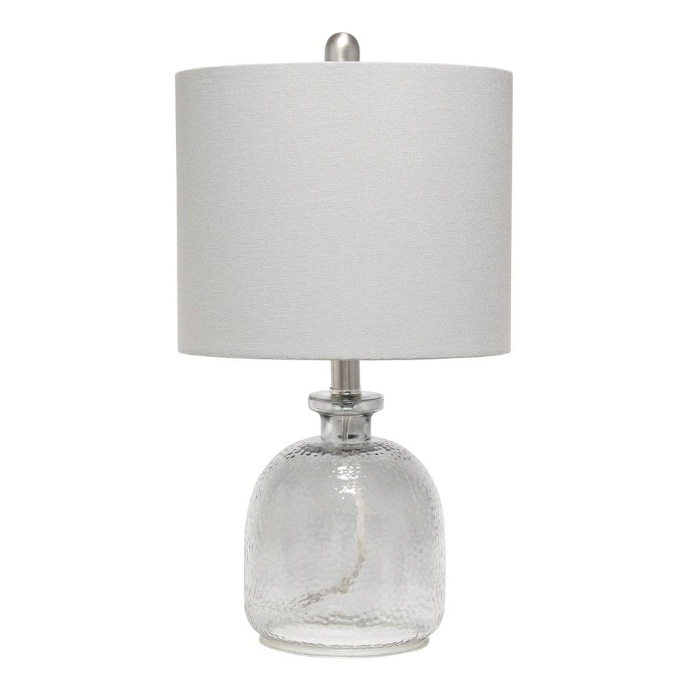 20" Gray Hammered Glass Round Table Lamp With Gray Drum Shade