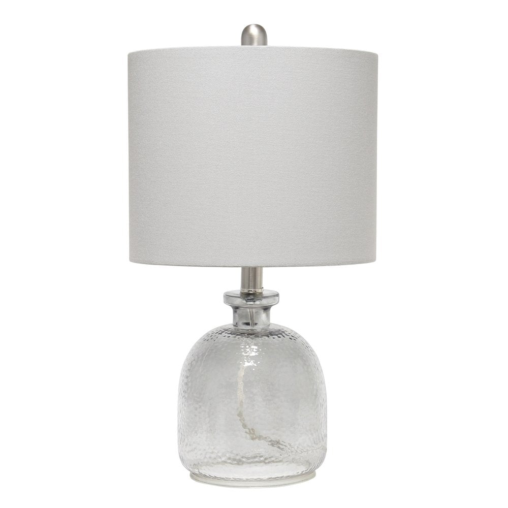 20" Gray Hammered Glass Round Table Lamp With Gray Drum Shade