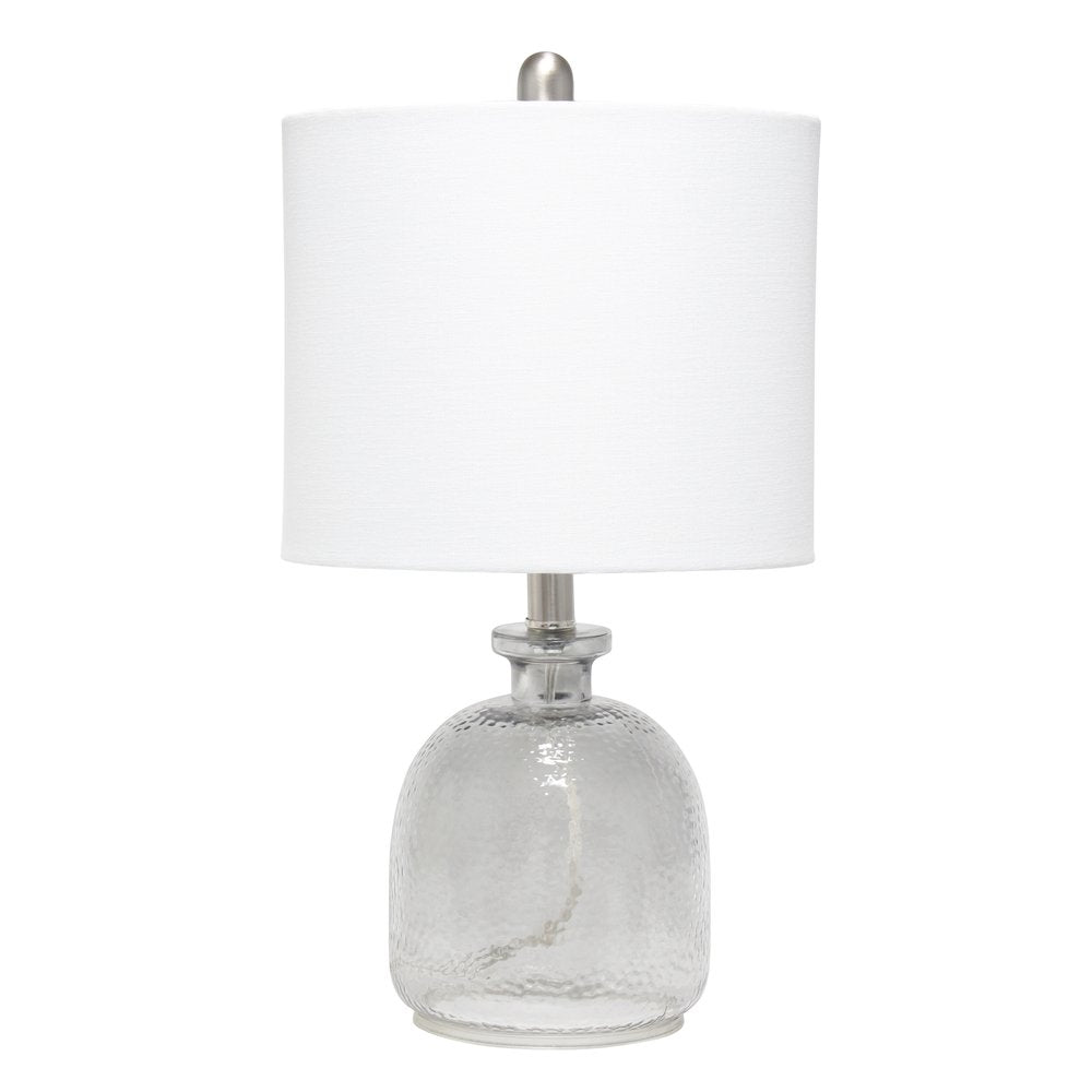 20" Gray Glass Round Table Lamp With White Drum Shade